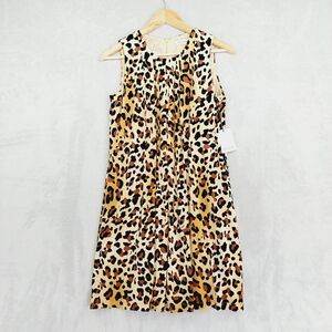 New Calvin Klein Black Tan Leopard Pleated Sleeveless Dress P5728